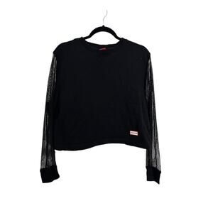 Hunter for Target Sweatshirt Womens Large Black Cropped Mesh Sleeve Pullover
